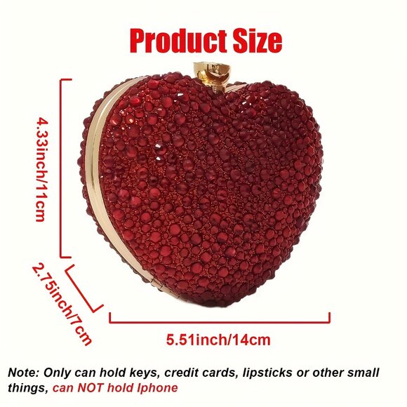 Cute Heart Shape Clutch Purse Mini Love Heart Rhinestone Wedding Handbag Party - Picture 5 of 9